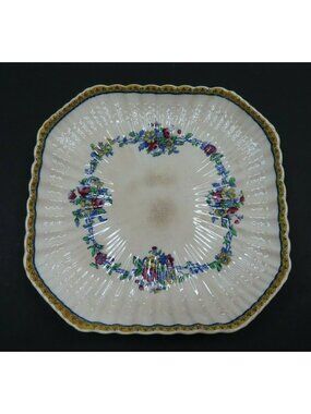 Copeland Spode England Red Roses Flower Floral Square Basket Weave Plate Vintage